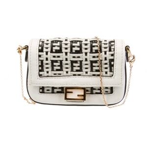 $1150 FENDI Woven FF Nano Baguette Charm w/ Chain